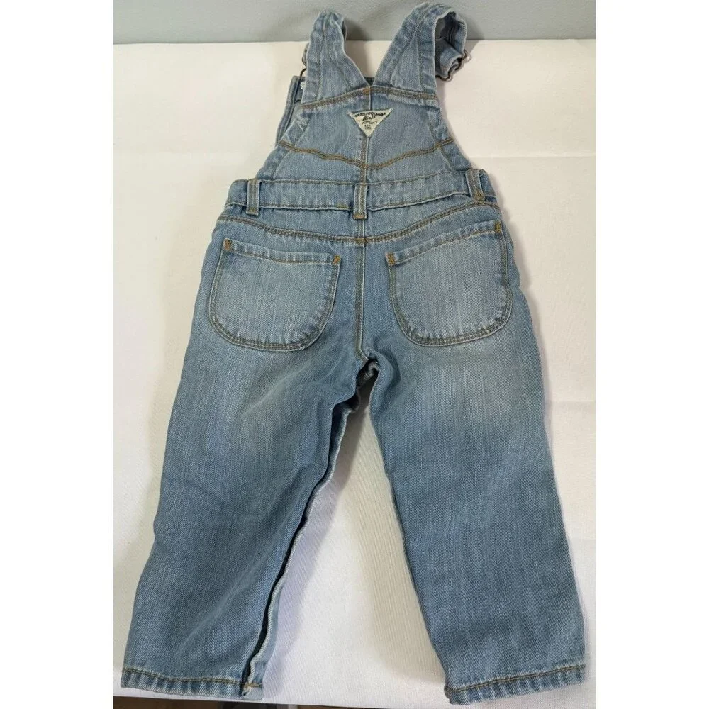 OshKosh B'Gosh Baby Girl‎ Denim Bibs 18M Light Wash Cotton White Bow Adjustable